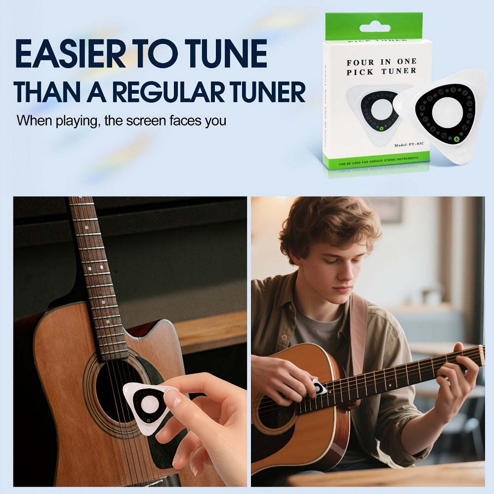 Chromatic Instrument Tuner, 1.0mm, Guitar, Pick, 4-in-1 for Guitar and Bass Tuning