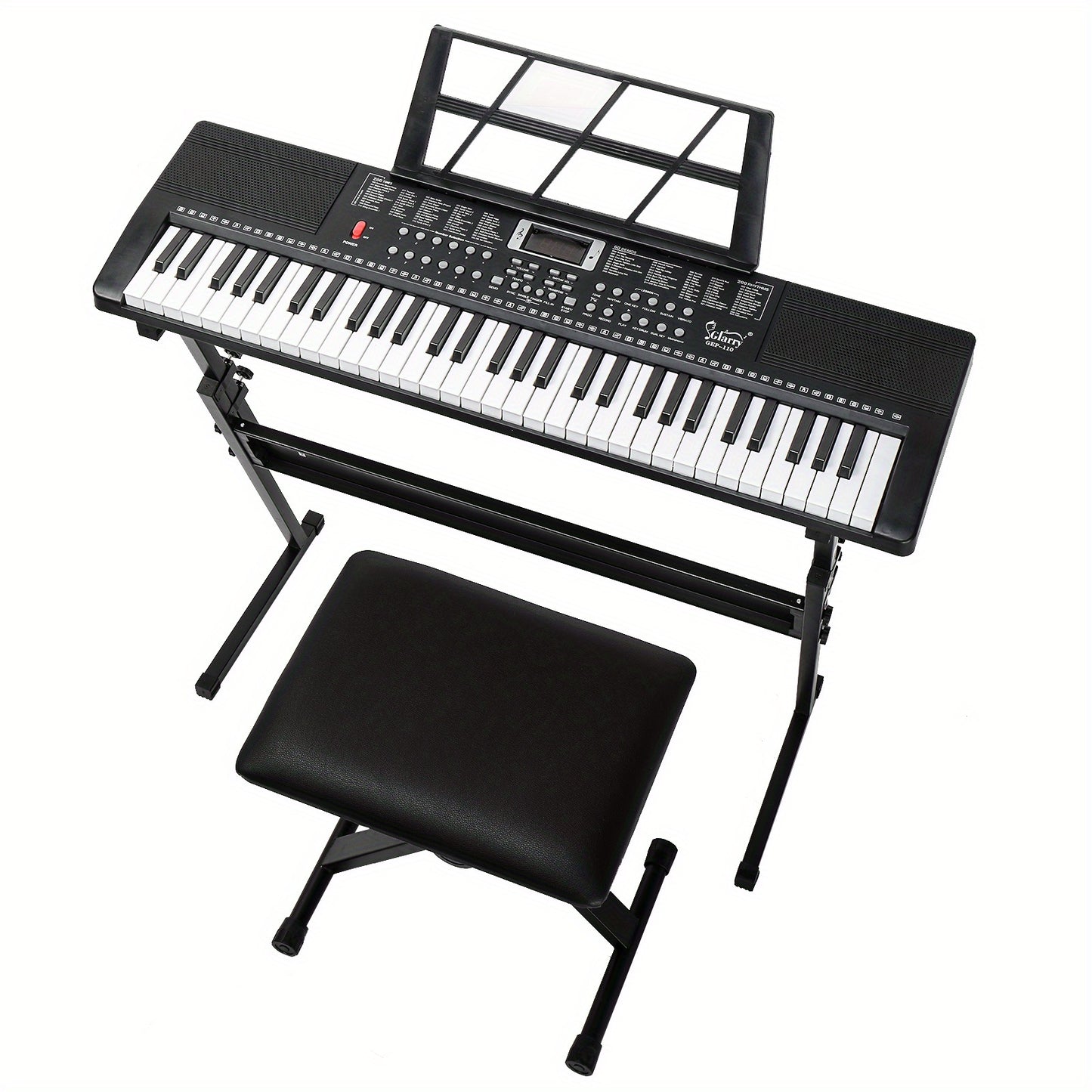 GEP-110 61-Key Keyboard Starter Kit - with Piano Stand, Bench, Built-in Speakers- 3 Teaching Modes for Beginners