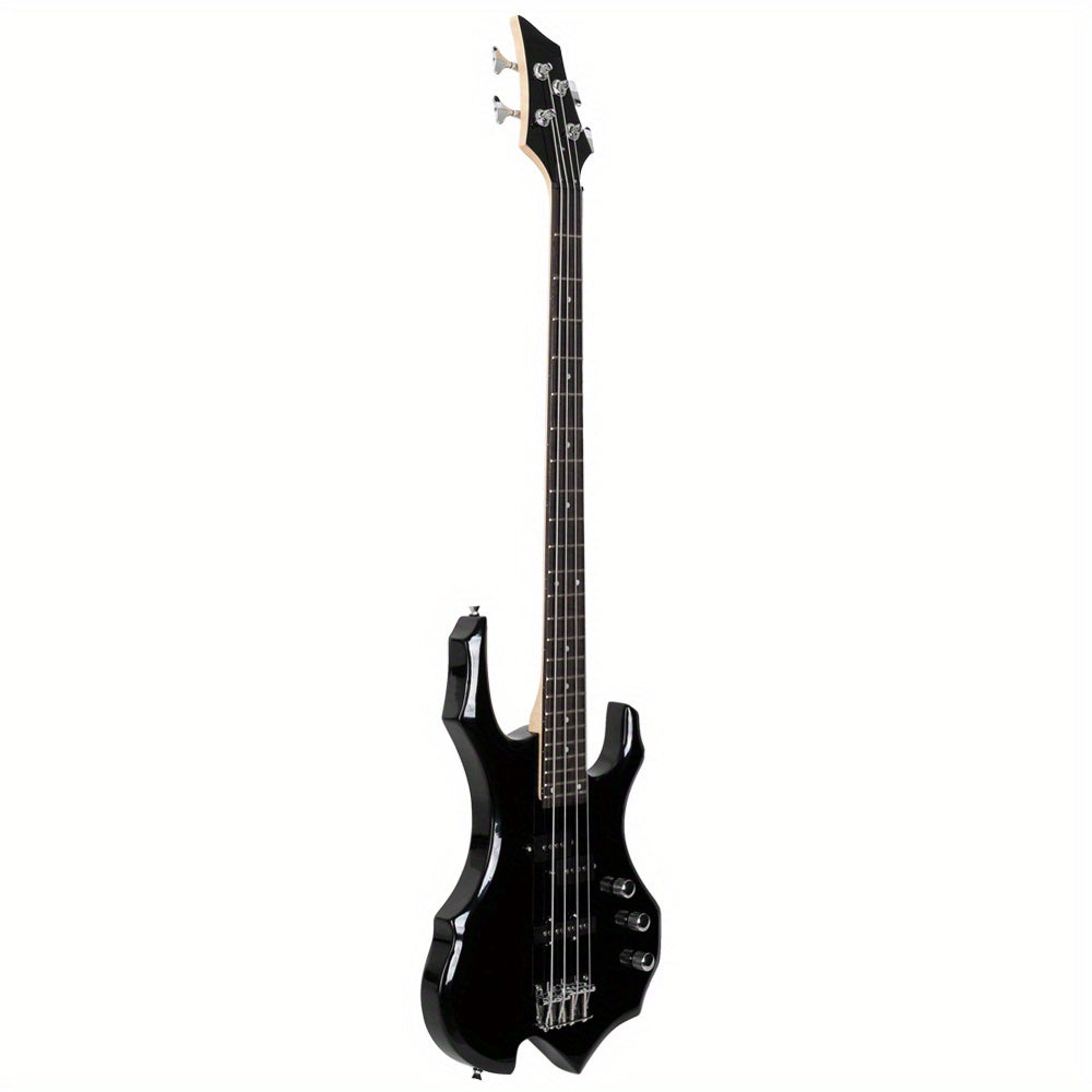 LEADZM Burning Fire Electric Bass Guitar Full Size 4 String Cord Wrench Tool Black - Lightweight Basswood Body, Maple Neck, Rosewood Fingerboard, Accurate Intonation, Comfortable Design, LEADZM