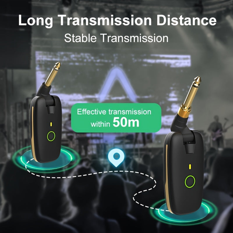 20KHz Wireless Guitar System, Rechargeable Wireless Guitar Transmitter and Receiver, 164 Feet Transmission Distance, Long Battery Life of More Than 6 hours, Rotatable Plug Design, Digital Audio System Suitable for Electric Guitar and Bass