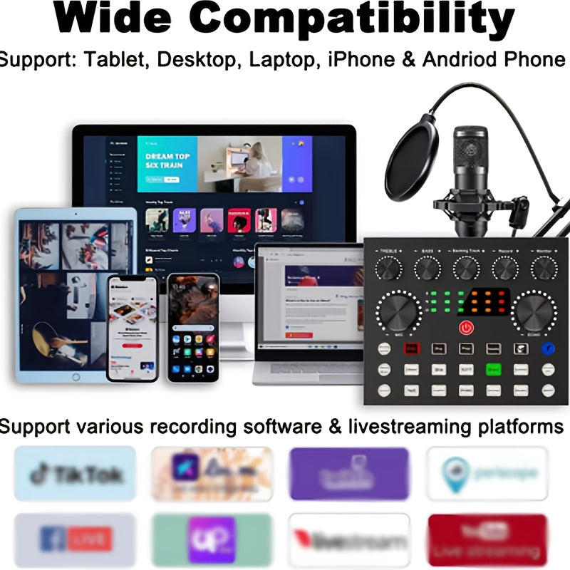 Complete Podcast Equipment Kit – Professional-Grade BM800 Microphone with V8 Sound Card, Vocoder, And Volume Control for High-Quality Recording, Singing, Streaming, And Gaming – Perfect for Beginners And Professionals (Batteries Not Included)