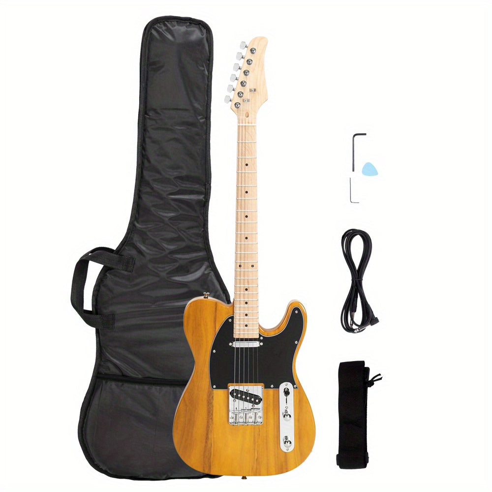 DTL Solid-Body Single-Coil Pickup Electric Guitar, Maple Fretboard, Transparent Yellow End with Black Pickguard