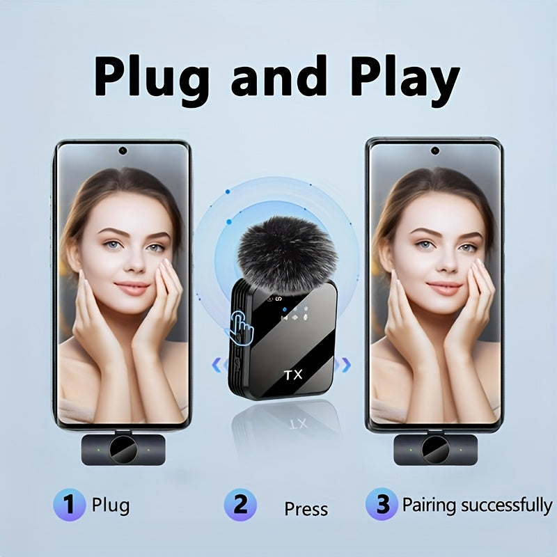 Professional Lavalier Microphone with Intelligent Noise Cancellation, 360° Omnidirectional Condenser, 2-in-1 Lapel Mic with Wind Muff for Content Creation, Live Streaming, Interview, Recording, Vlogging - USB-C/IOS, 2.4G/5G Connection