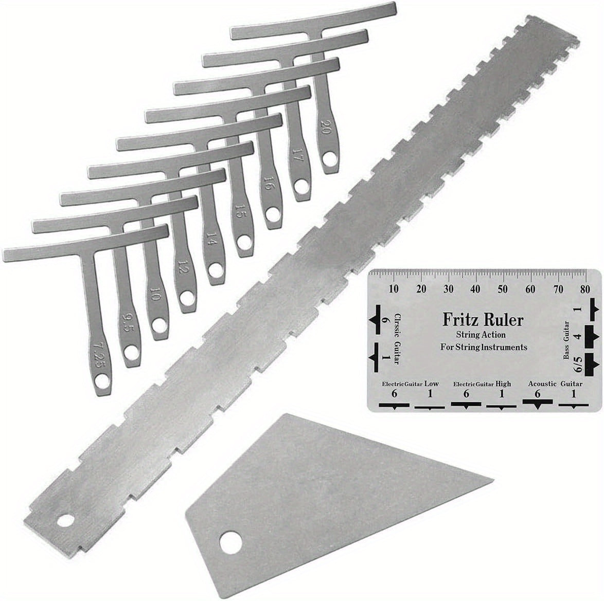 12pcs Luthier Tools Set for Guitar Neck Notched Straight Edge 9pcs Guitar Radius Gauge String Action Gauge Ruler Fret Rocker for Guitar And Bass Setup Tool