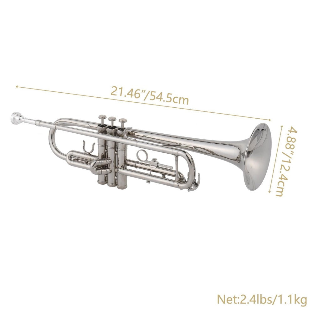 B-Flat Trumpet, 49 cm, 8.6 cm, Silver, Concert, Band for School Band