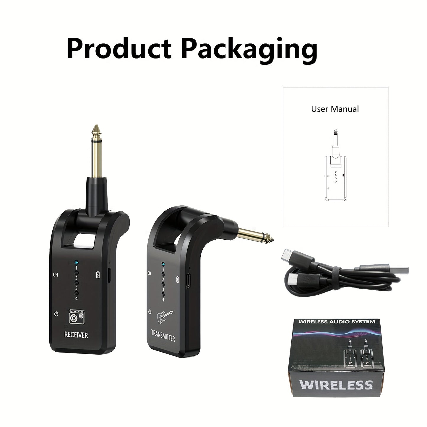 Upgrade 2. 4GHz Wireless Guitar System with Built-in Rechargeable Li-Battery, Wireless Guitar Transmitter and Receiver, for Electric Guitar, Bass, and Saxophone