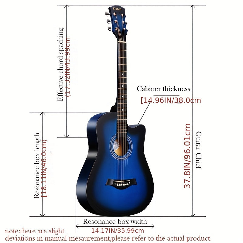 Complete 38-Inch Acoustic Guitar for New Players, Ideal for Beginners, Comes with Guitar Strings, Carrying Bag, Capo, Finger Picks, And More. Perfect As a Christmas Present