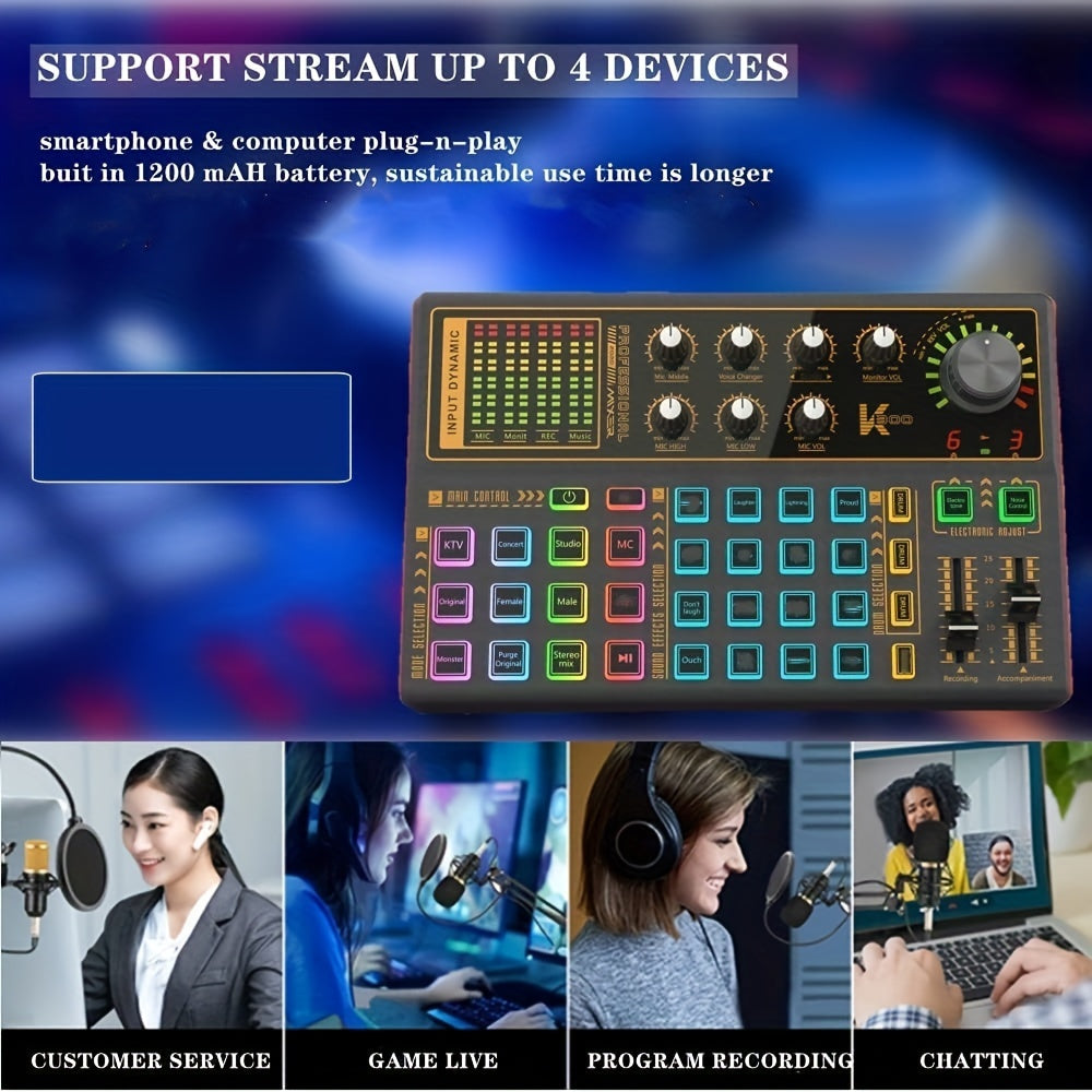 Podcast Equipment Bundle, Wired Microphone, Podcast Condenser Microphone And Live Sound Card, K300 Voice Changer- Podcast Kit - Suitable for Recording, Singing, Streaming Media And Games.
