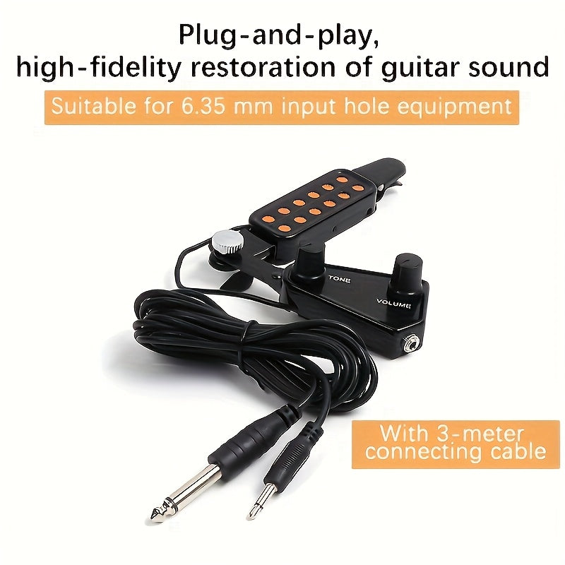 1pc 12-Hole Acoustic Guitar Pickup P-011 Sound Hole Pickup Magnetic Transducer with Tone Volume Controller Audio Cable - for Acoustic Guitarists - Enhance Guitar Sound - Perfect Gift for Musicians