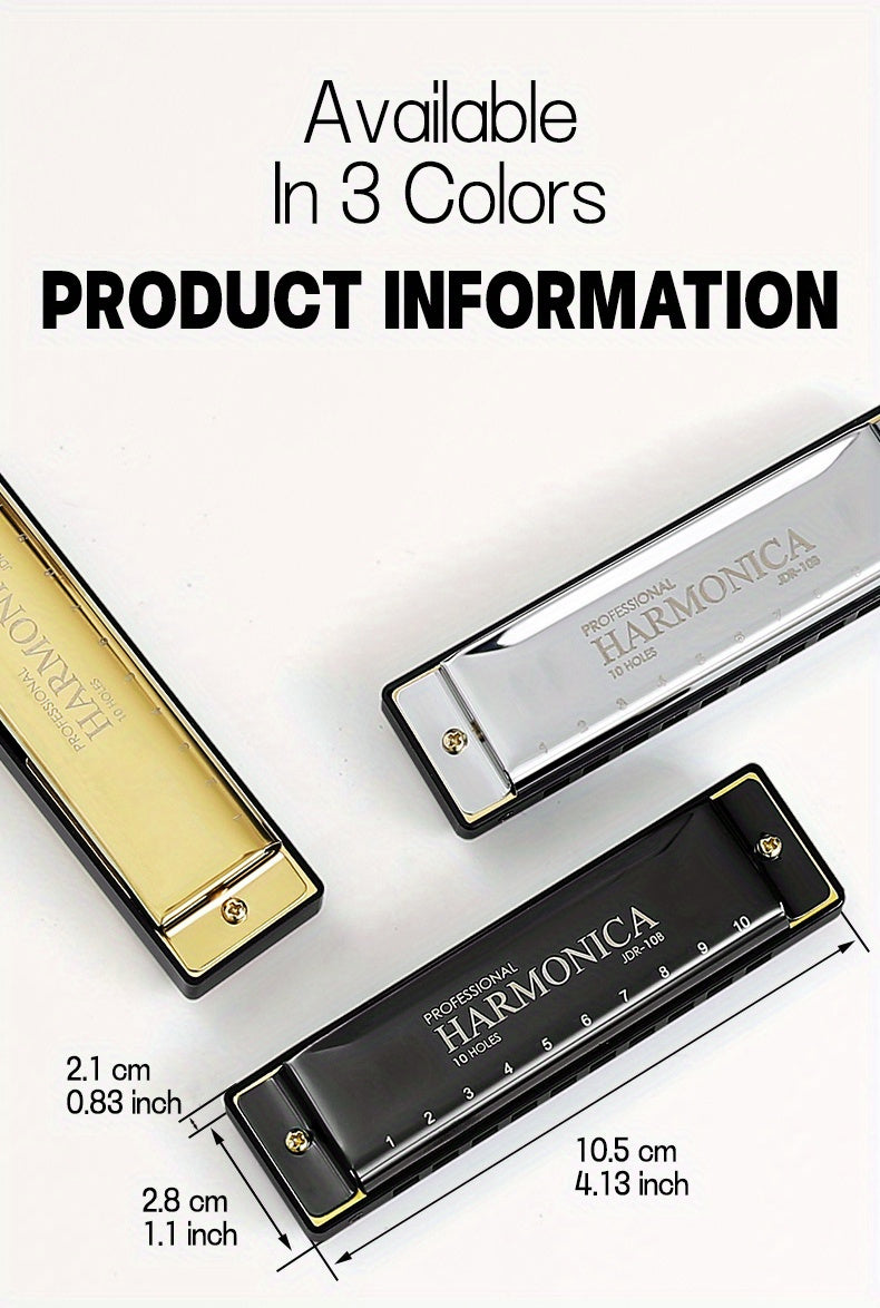 Professional Blues Harmonica 10 Hole C-Key Blues Harmonica, Comes with Hard Box, Suitable As a Gift for Beginners, Students, Adults, And Professionals, Comes with a Sanrio Sticker