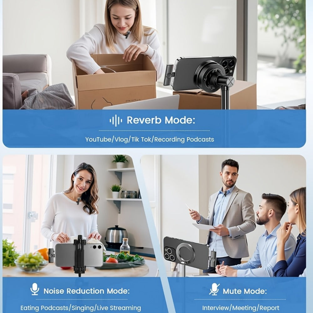 Recording Microphone, Portable, Wireless, USB-C, 2pcs, Lapel for Recording and Streaming