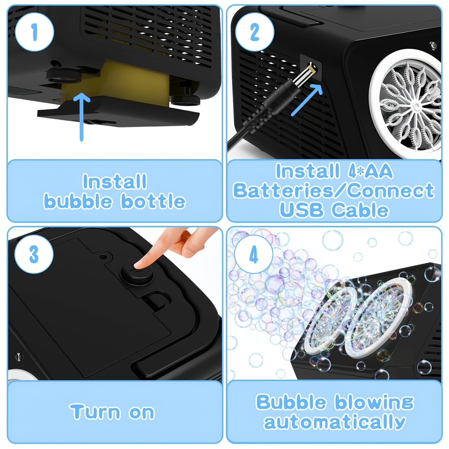 Upgrade Automatic Bubble Blowing Machine, 2 Fan Bubble Blowing Machines, 30000+bubbles Per Minute, White And Black Electric Bubble Machine, Plug-in Or Battery Operation, Outdoor Bubble Toy