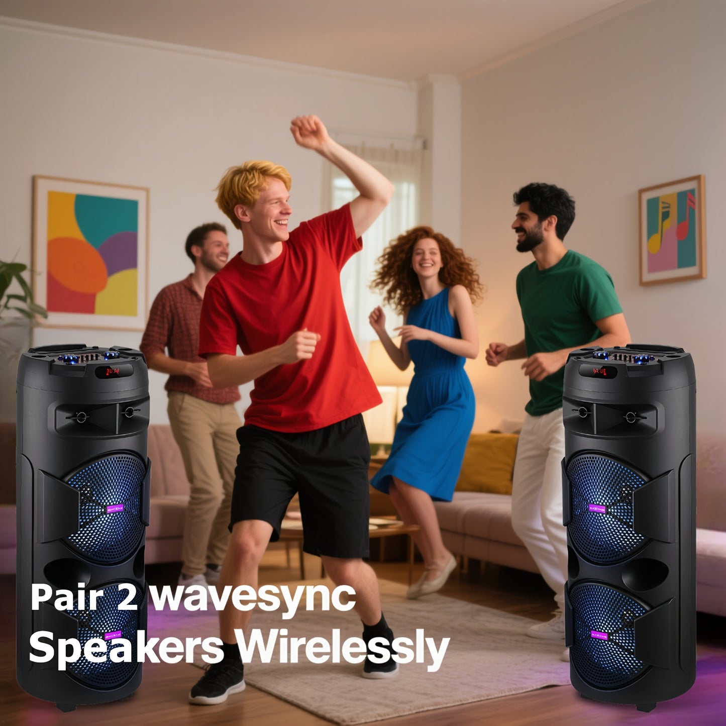 Portable Wireless PA Speaker System - Built-In Rechargeable 1800Mah Battery Outdoor Wireless Party Speaker Portable PA System W/ Subwoofer, Wired Microphone, Party Lights, USB/AUX/FM Radio DJ
