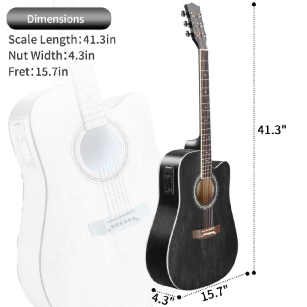 KMA101 41-Inch Black Folk Guitar Featuring a Basswood Body And Matte End, Including a Complete Set with a 10W Amplifier, Tuner, And Additions