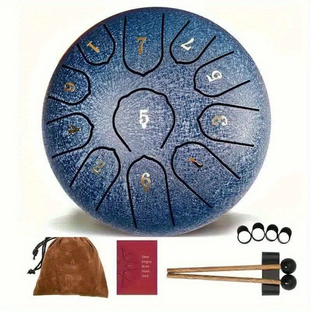 Steel Tongue Drum, 6-Inch 11-Tone Set with Tote, Mallets and Finger Cots