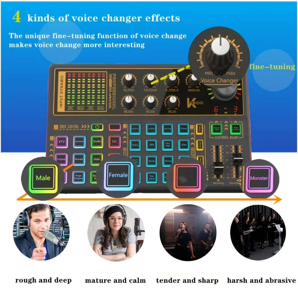 Podcast Equipment Bundle, Wired Microphone, with BM800 Podcast Microphone And V8 Sound Card, Voice Changer - Audio Interface - Perfect for Recording, Singing, Streaming And Gaming