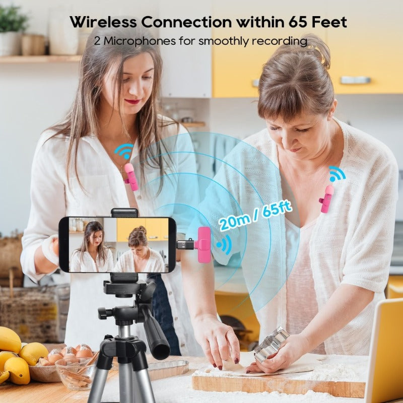 2pcs Pink Microphone for Phone Android Tablet iPad PC, Wireless Lavalier Mic for Video Recording Vlogging Podcast Interview Content Creators|wireless Microphones|pink Microphone|mini Microphone|Valentine's Day Gifts | Surprise Gifts