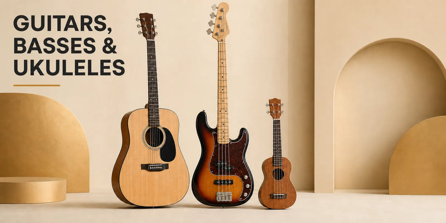 Guitars, basses and ukuleles