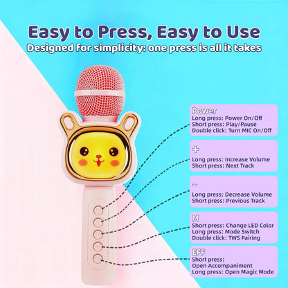 Wireless Karaoke Microphone Speaker with LED Lights And Fun Voice Changer - Portable Singing Mic for Outdoor Parties And Family Gatherings, Stereo Home Karaoke for Travel, Car, And Camping - Fun Summer Party Accessory, Birthday Gift