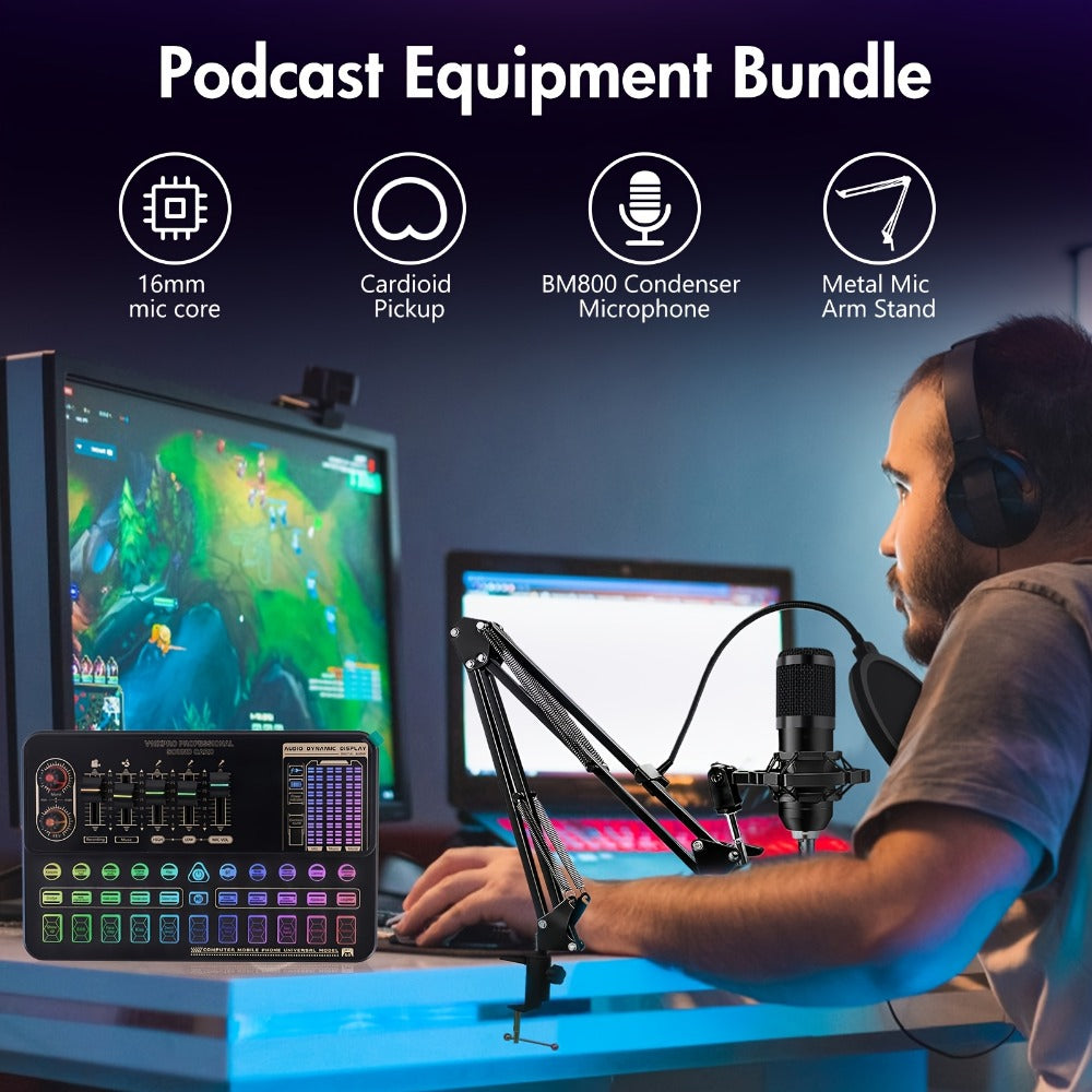 USB Audio Interface, V8K + BM800, USB-C, USB, Podcast, Equipment, Bundle for Recording