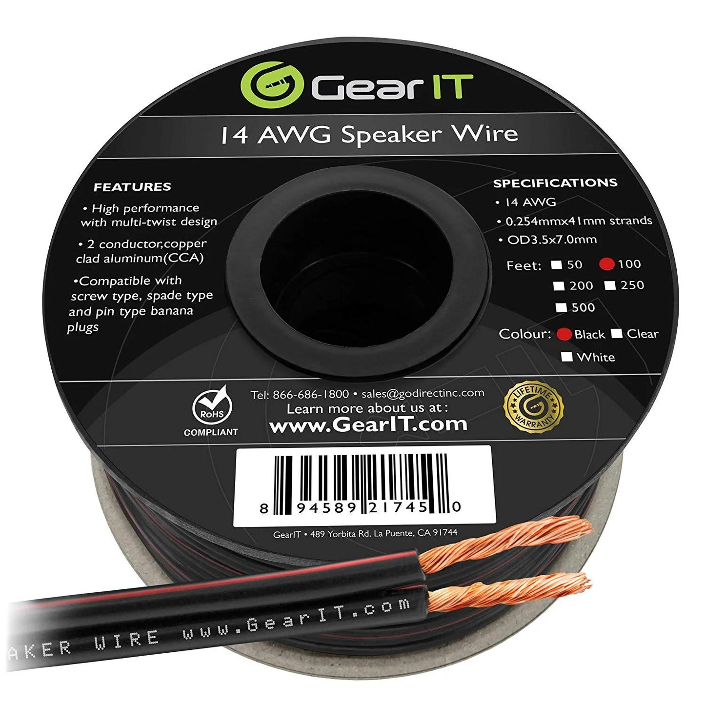 GEARit 14 Gauge Speaker Wire CCA - Copper Clad Aluminum - Home Theater, Car Speakers & More