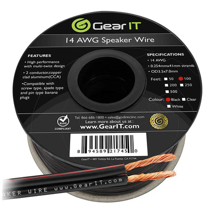 GEARit 14 Gauge Speaker Wire CCA - Copper Clad Aluminum - Home Theater, Car Speakers & More
