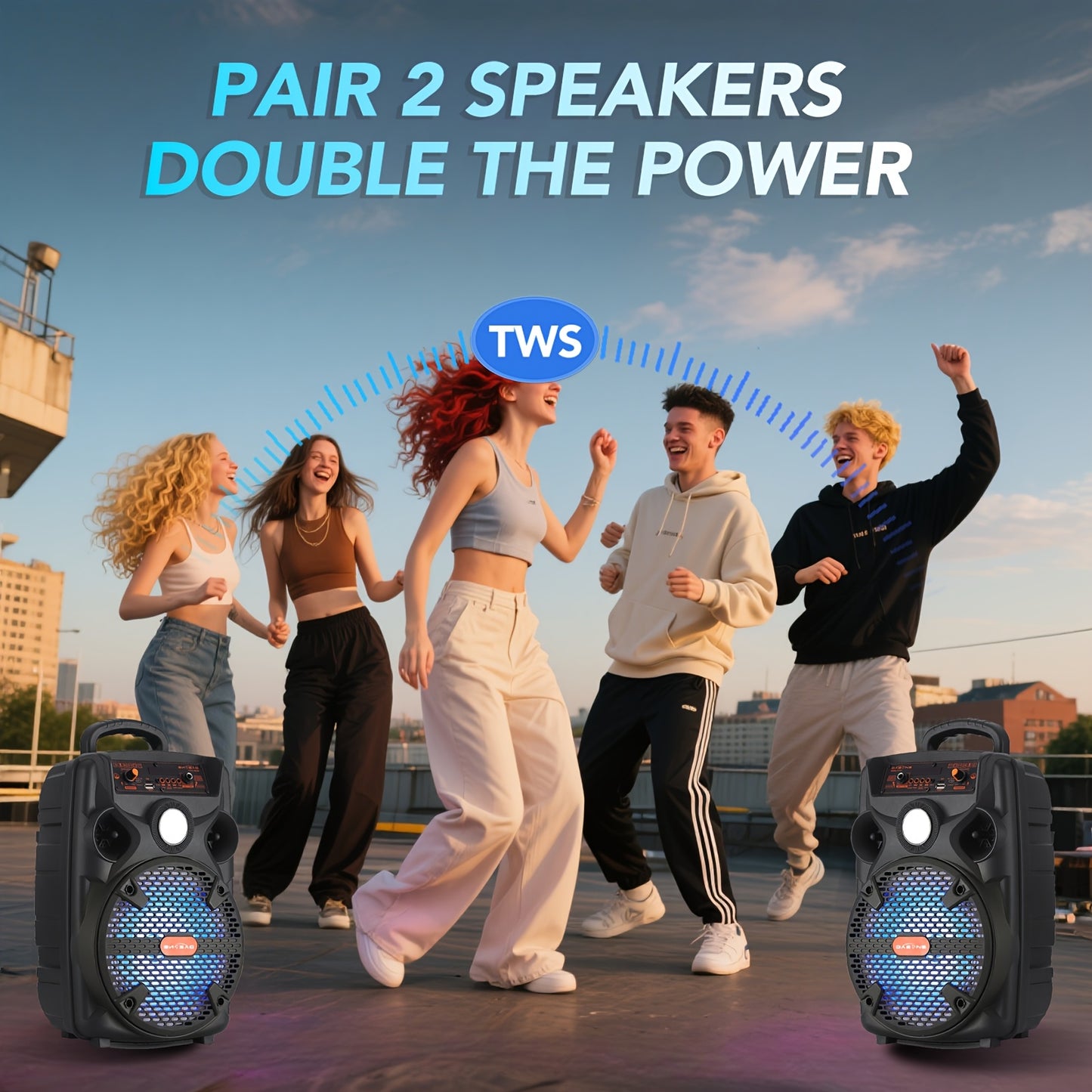 [Portable, BT/TF/TWS/USB/AUX] 1000W Rechargeable Outdoor Wireless Speaker Portable PA System W/ 8" Subwoofer, LED Lights, BT/TF/TWS/USB/AUX, Includes Microphone And Stand, Perfect for Party, Camping, Beach