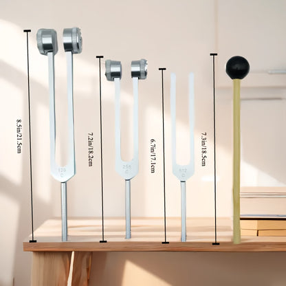 Chakra Healing Tuning Fork Set - (128Hz, 256Hz, 512Hz) Aluminum Alloy Neural Tuner - Suitable for Sound, Instrument, Vibration, Including Accessories And Velvet Bag, Item Weight, Silvery