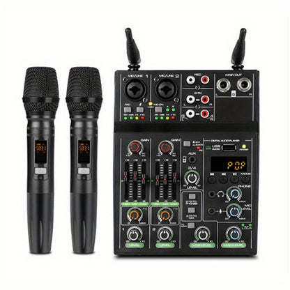 Audio Mixer, Wireless, USB, High-Quality, 4-Channel, UHF for Live Sound