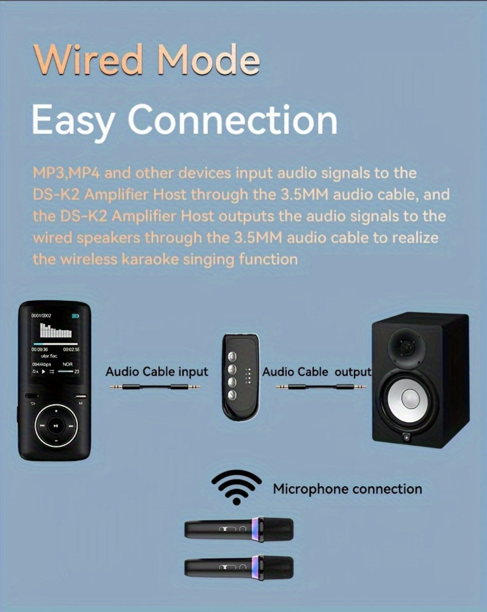 Portable Karaoke System, Stereo, RGB, Wireless, VAORLO, DS-K2, Machine for Parties