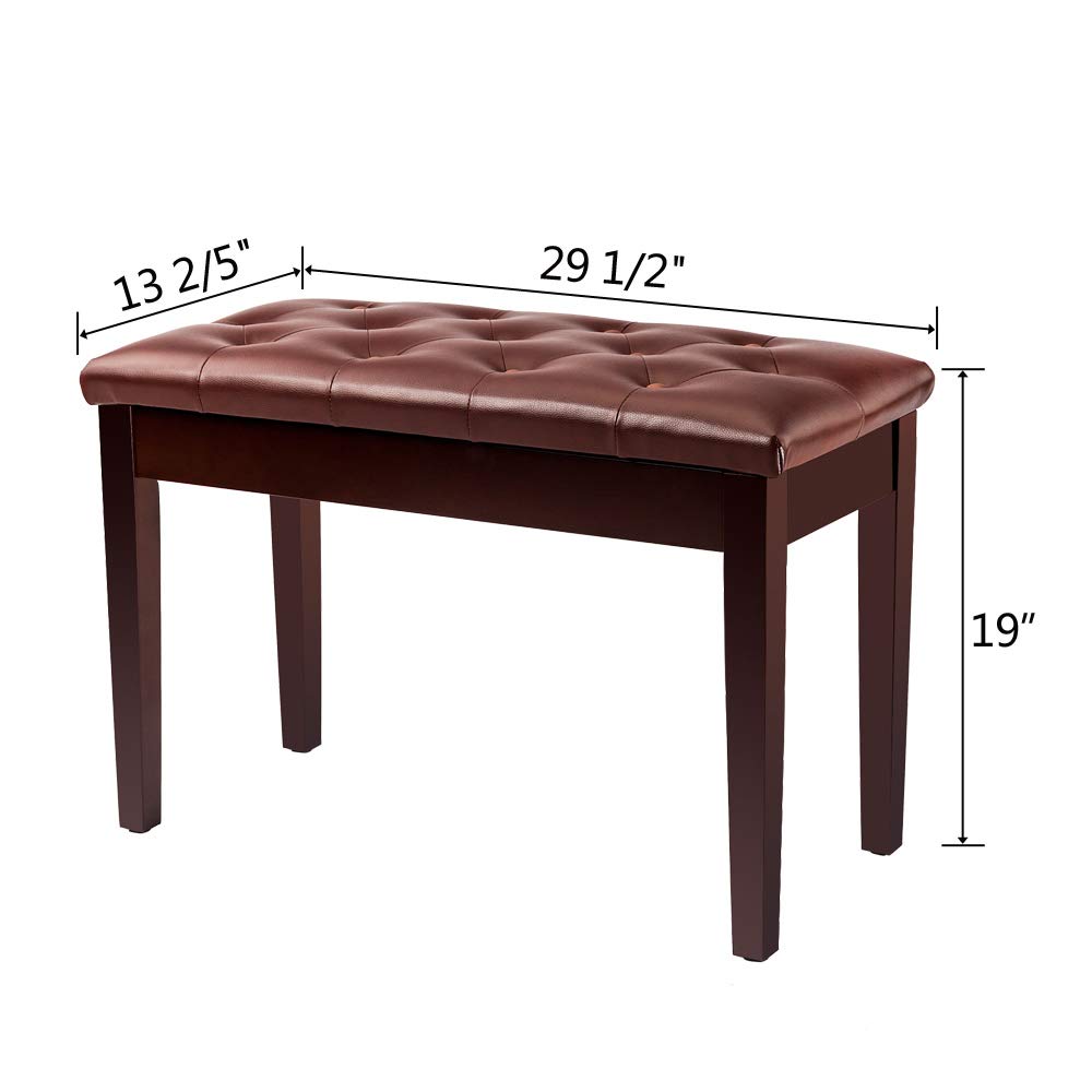 Bonnlo Wooden Double/Duet Piano Bench with Music Book Storage and Thick Cushion Faux Leather Padded Piano Stool Artist Duet Seat