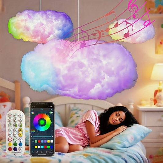 3D Thunder Cloud LED Light DIY Set with Music Sync, RGB Multicolor Changing Strip Lights USB Powered, Wireless Remote, 360 Degree Wall/Ceiling Mount, Bedroom, Gaming Room, St. Patrick's Day, Valentine's Day Gifts, Birthday Party Decorations