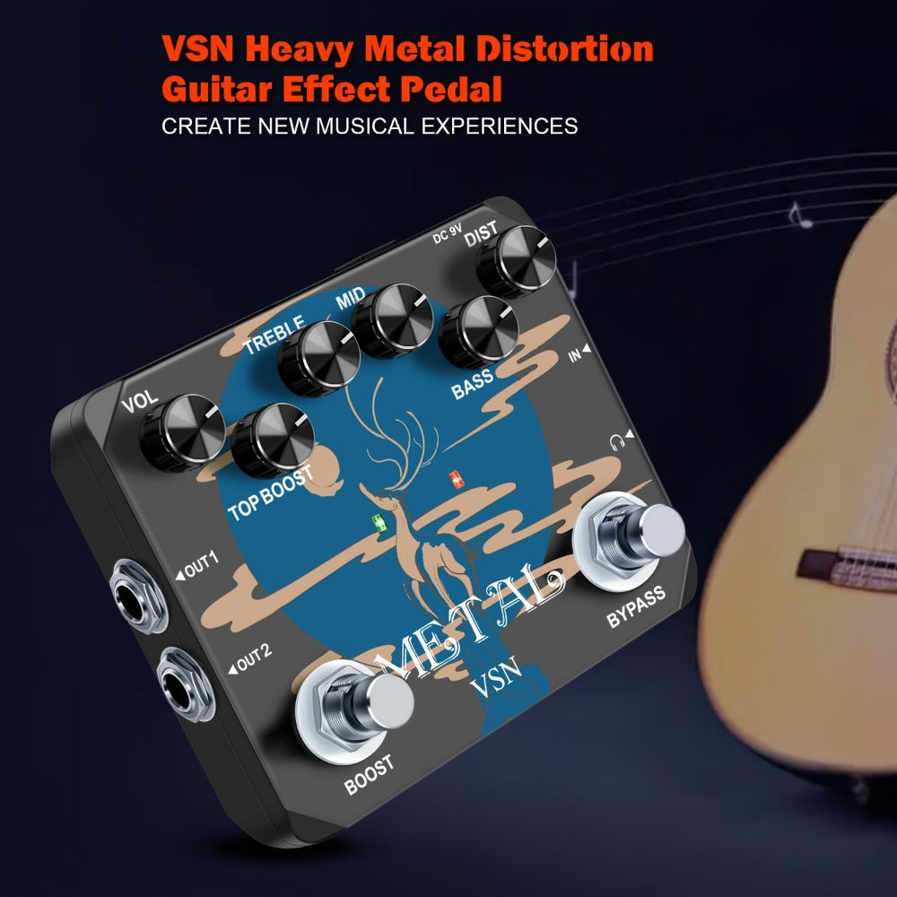 Guitar Effects Pedal, True Bypass, Heavy, Metal for Electric Guitar Or Bass Tone Shaping