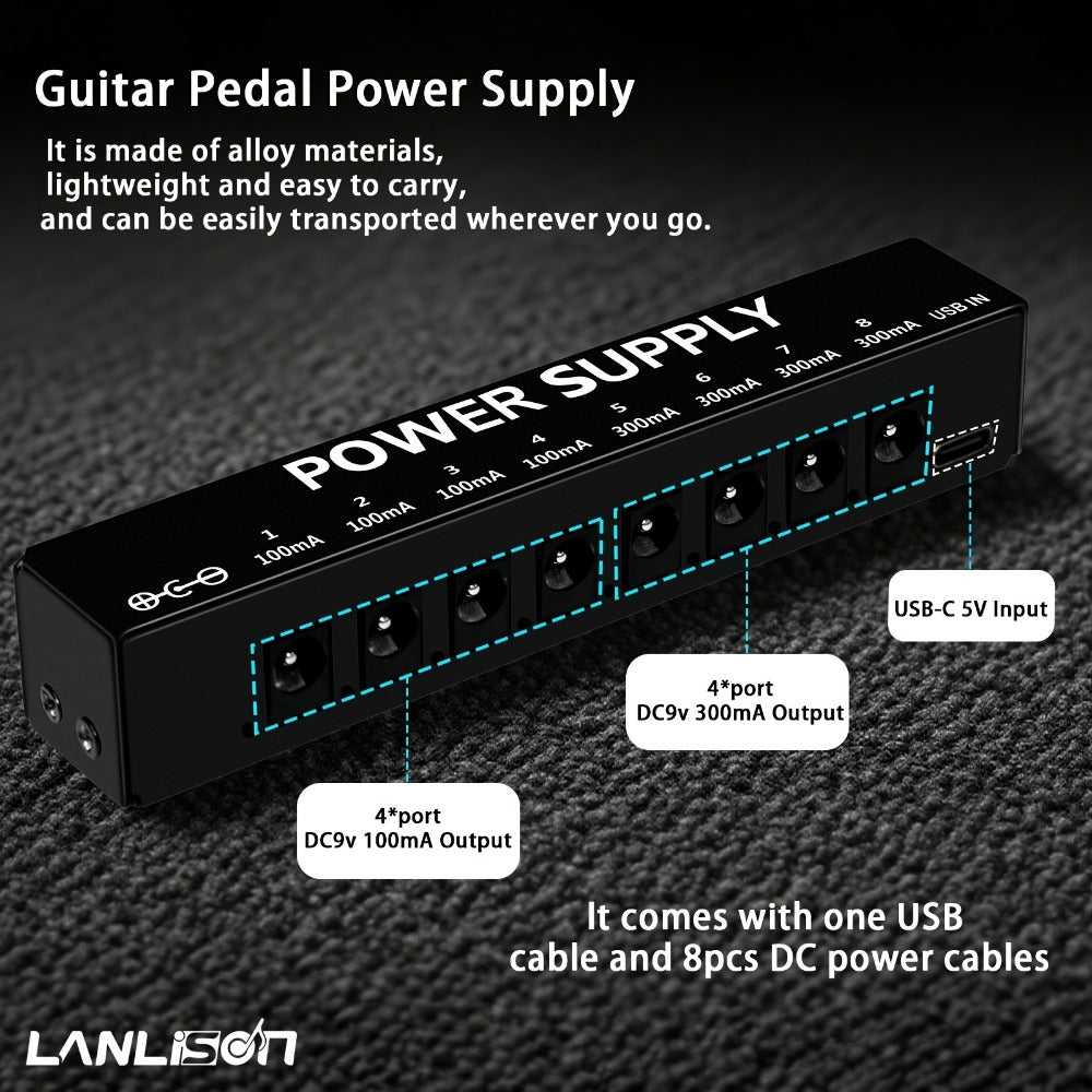 Guitar Pedal Power Supply, Portable, USB-C, USB, Effects for Powering Guitar Effects