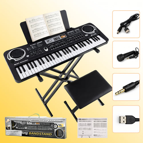 61-Key Keyboard Piano with Mic Music Book USB Plug-In Home Use