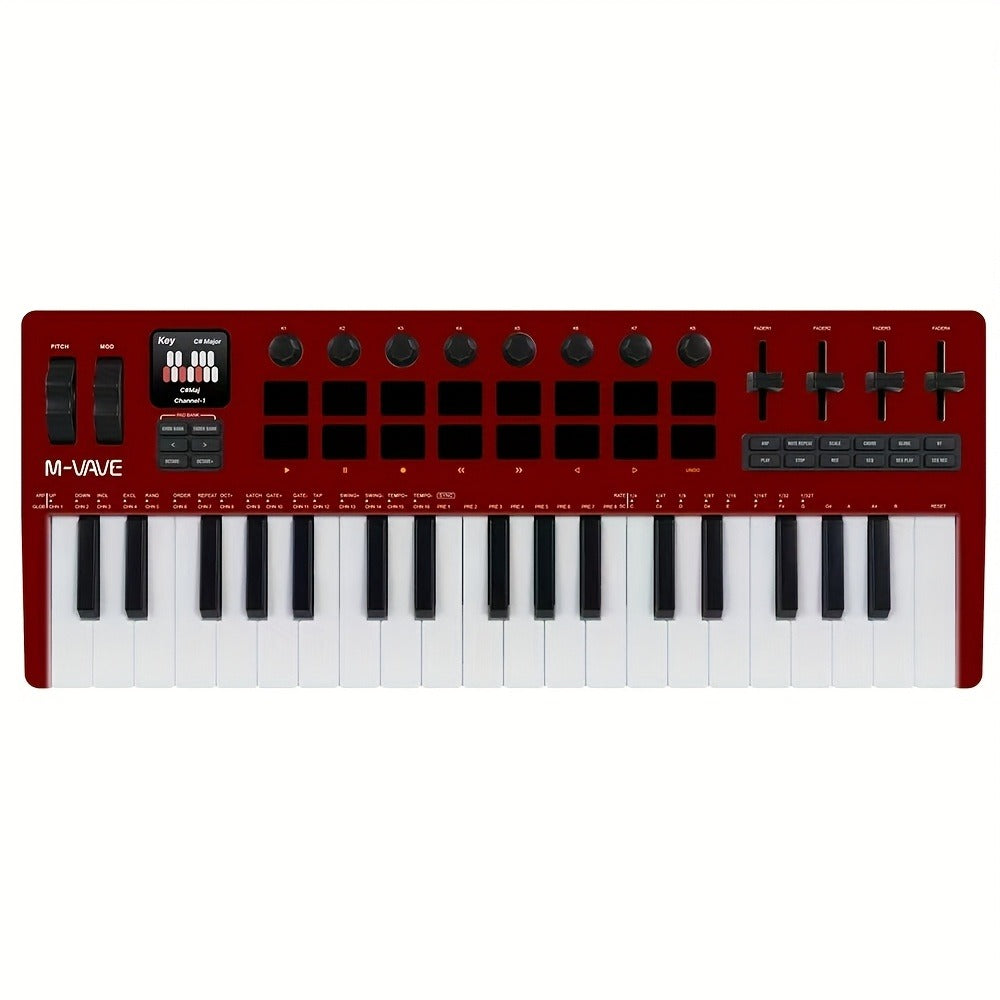 MIDI Keyboard Controller, Pure Black, Wireless, M-VAVE, SMK37PRO, Professional for Music