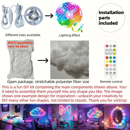 3D Thunder Cloud LED Light DIY Set with Music Sync, RGB Multicolor Changing Strip Lights USB Powered, Wireless Remote, 360 Degree Wall/Ceiling Mount, Bedroom, Gaming Room, St. Patrick's Day, Valentine's Day Gifts, Birthday Party Decorations