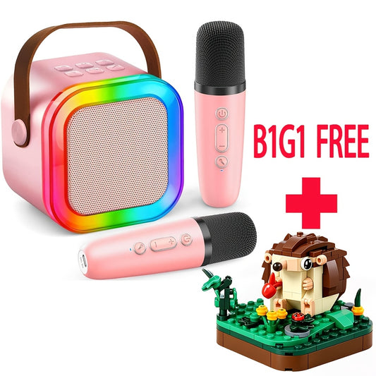 (B1G1 Free)Portable Karaoke Machine With 2 Wireless Mics, Wireless Speaker With RGB Lights For Adults, Mini Karaoke Speaker For Outdoor Camping, Parties, Home KTV, Pink