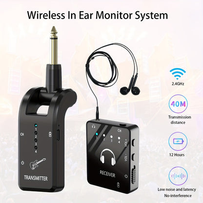 Wireless In-Ear Monitor System, Black, 2.4 GHz Wireless for Personal Monitoring