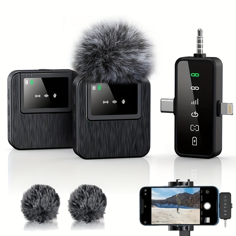 3in 1 Wireless Lavalier Microphones for iPhone, Android Phone, , Computer, Laptop,  Microphone with Noise Reduction Professional Dual Lapel Mic with USB-C/3.5mm/Lightning Port for  Recording, Vlog