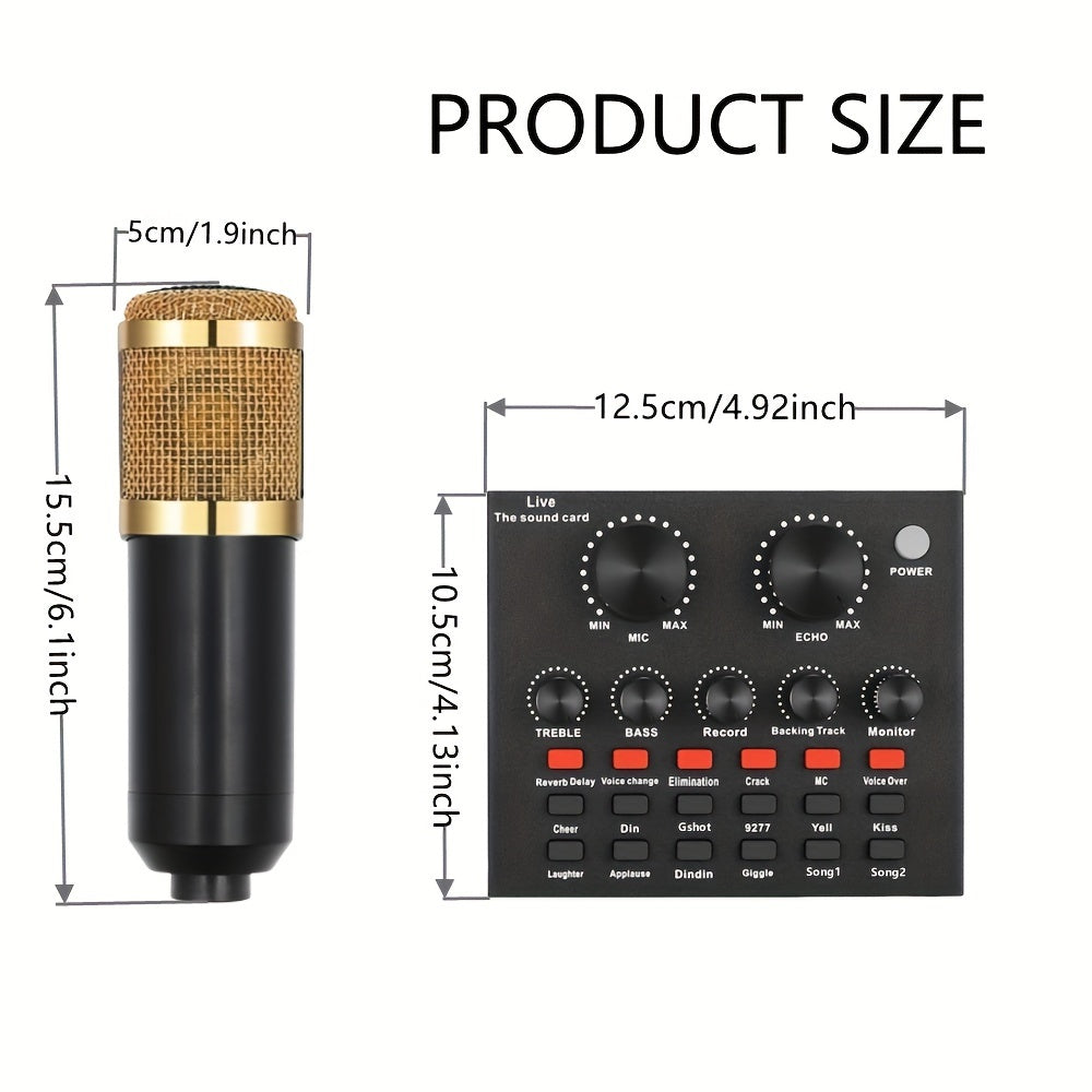 Podcast Equipment Set, Wired Microphone, BM800 Podcast Condenser Microphone And V8 Sound Card, Voice Changer-Audio Interface - Suitable for Recording, Singing, Streaming Media And Games