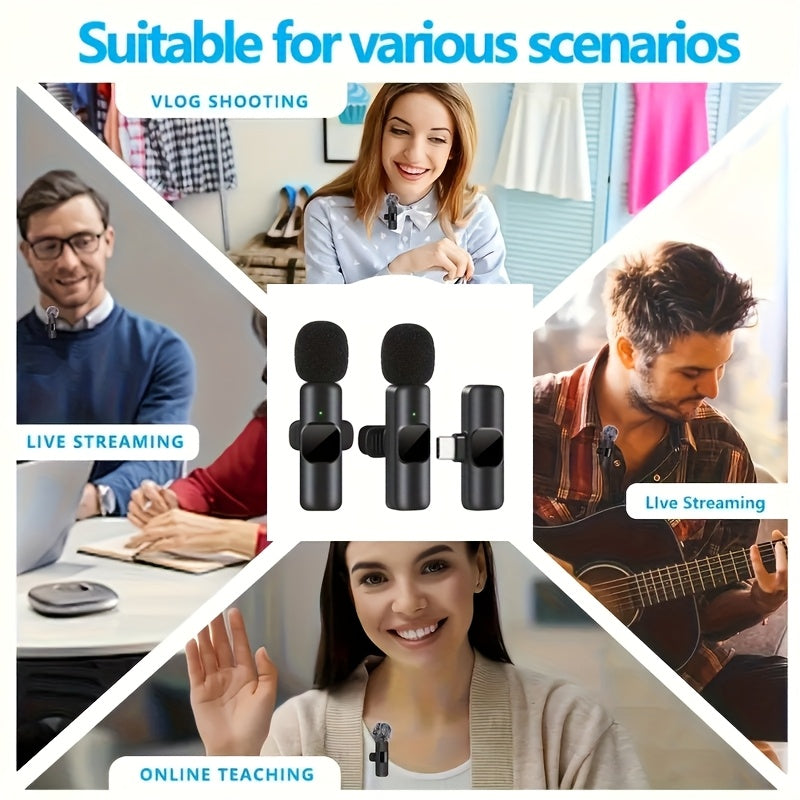4-Pack Wireless Lavalier Microphone for Android And iPhone 15/16.Mini Microphones with Noise-cancellation, Designed for Video, Interviews, And Live Streaming