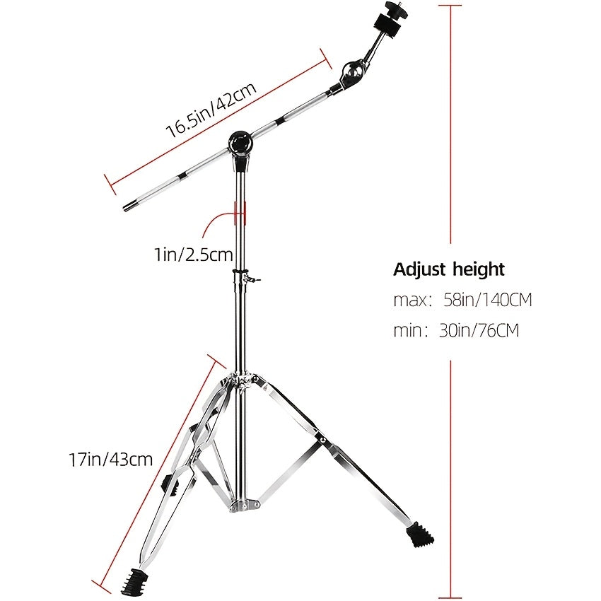 Adjustable Cymbal Stand with Drum Sticks Holder | High Boom and Straight Combo, Double Braced Legs with Rubber Feet, Floor Mount, Silvery Grey, KEERPUSI