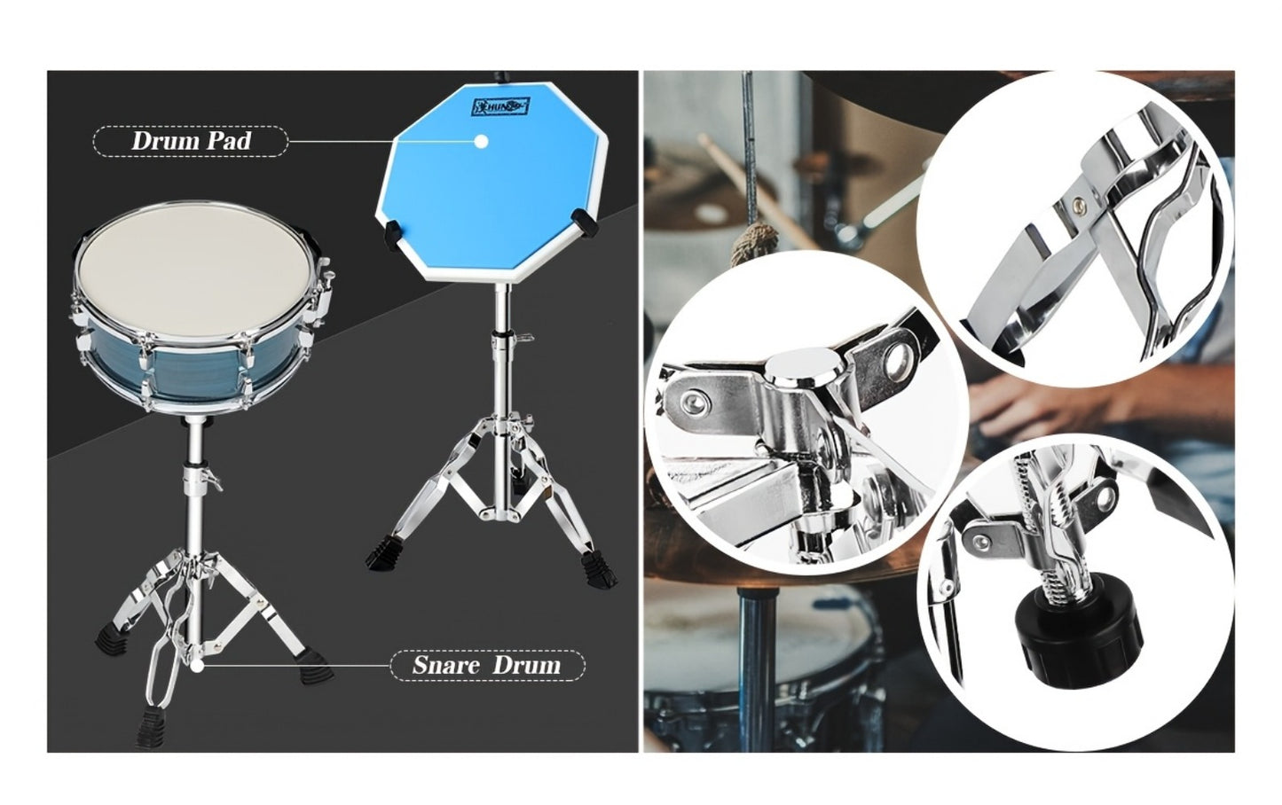 Adjustable Snare Drum Stand Set for 10 to 14-Inch Drums and Practice Pads