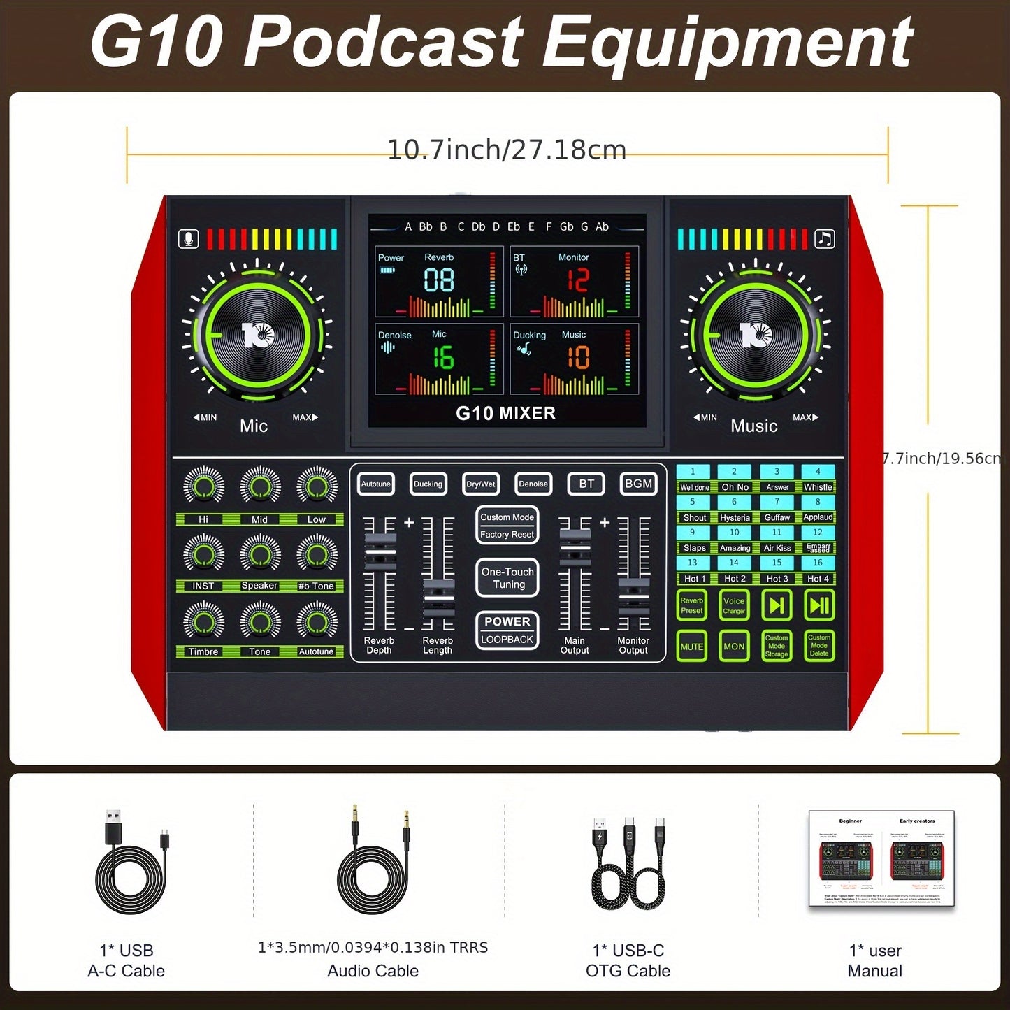 G10 Professional Podcast Influencer KOL Singing Gaming DJ Mixing Station Controller Equipment Studio Professional Recording Electronic Music Mixer Power Karaoke Machine Available Dynamic Condenser Wireless Microphone Portable Microfono