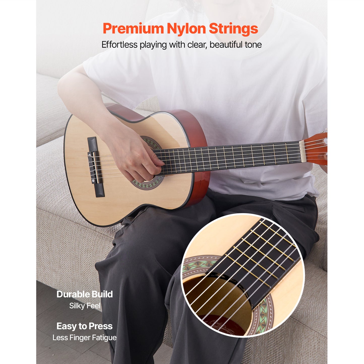 VEVOR Classical Guitar 30 in Guitar Beginner Starter Kit Nylon Strings Sunburst Sunrise Color/Black/Natural Color/Pink