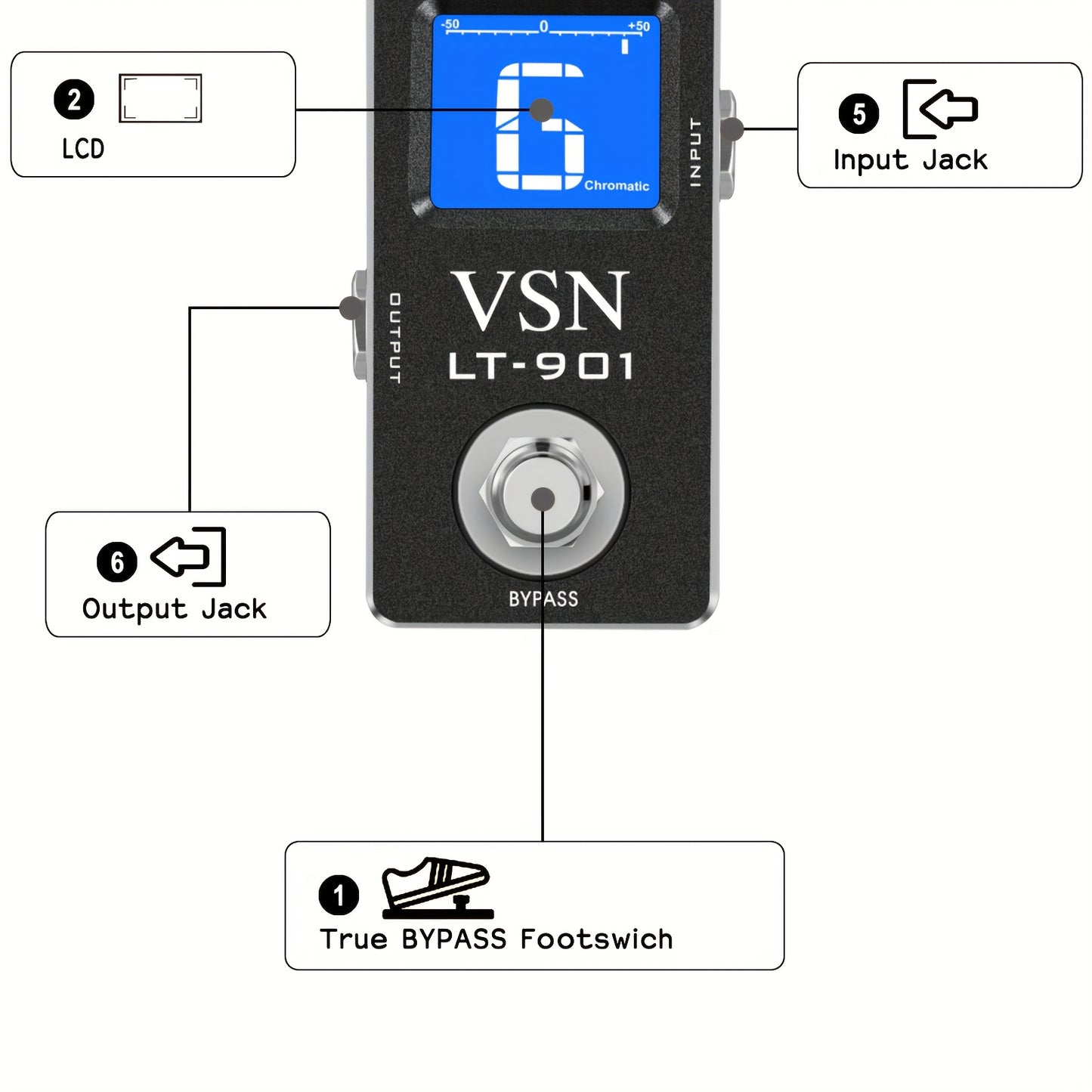 Tuner Pedal, Chromatic Guitar Tuner Pedal Fast And Accuate Tuner for High Precision +-1 Cent with Pitch Indicator for Electric Guitar And Bass True Bypass, Note That The Power Supply Is Not Included.
