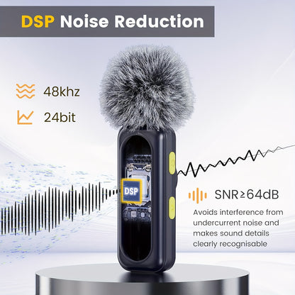 2.4G Wireless Lavalier Microphone with Feather Windscreen & Digital Display - Plug-and-Play Professional Noise-Canceling USB-C Portable Mic Suitable for Streaming, Vlogging, Podcasts, Interviews - Compatible for Phone/PC/Tablet