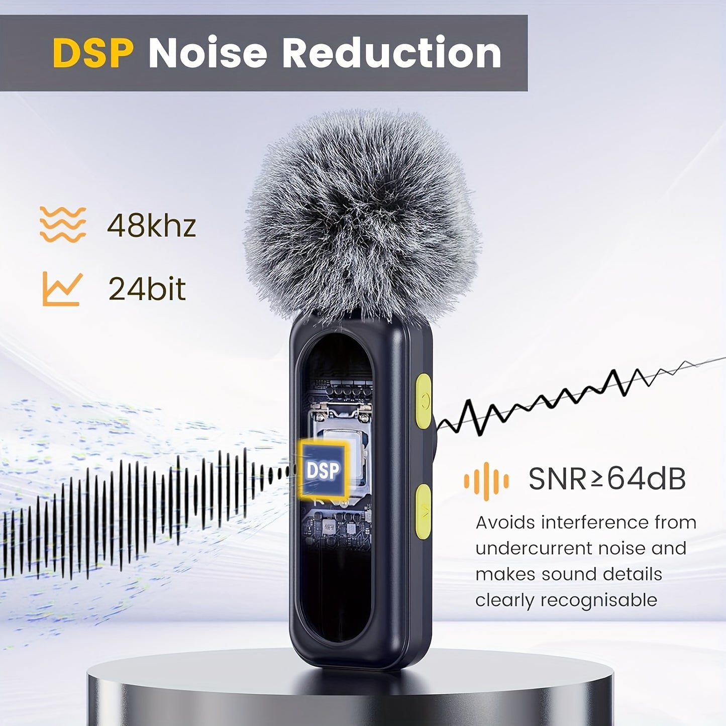 Professional Wireless Lavalier Microphone with Digital Battery Display, Feather Windshield, 360° Omnidirectional, USB-C Connector, 100ft Range, 2.4G Wireless Function, DSP Chip Professional Noise Reduction, Rotatable Magnetic Clip, Microfono Para
