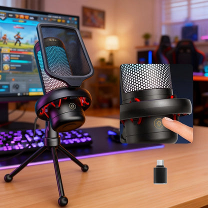 RGB USB Condenser Microphone Kit with Boom Arm, Shock Mount and Pop Filter